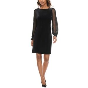 Karl Lagerfeld Paris Dress Womens 4 Black Velvet Sheer Sleeve Gothic Party NWT‎